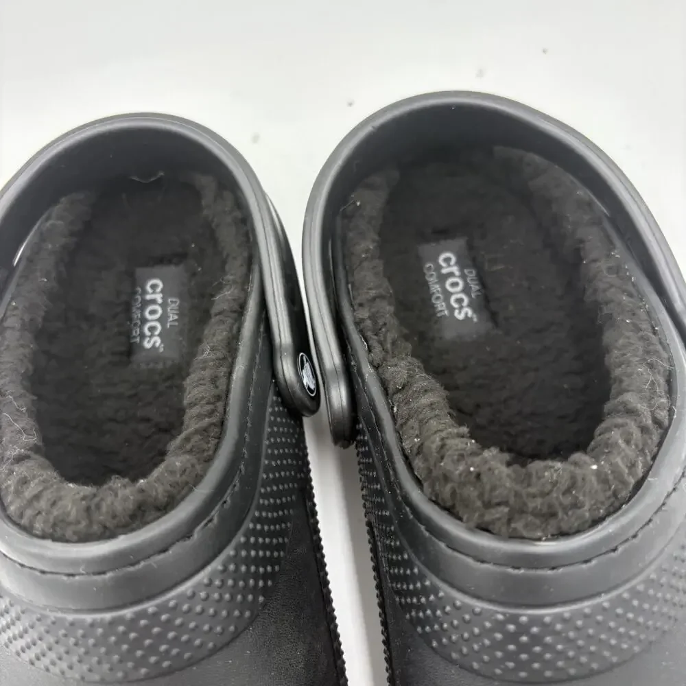 Crocs Classic Men's Size 11 Black Comfort Linned Faux Fur Slip-On Comfort Clogs